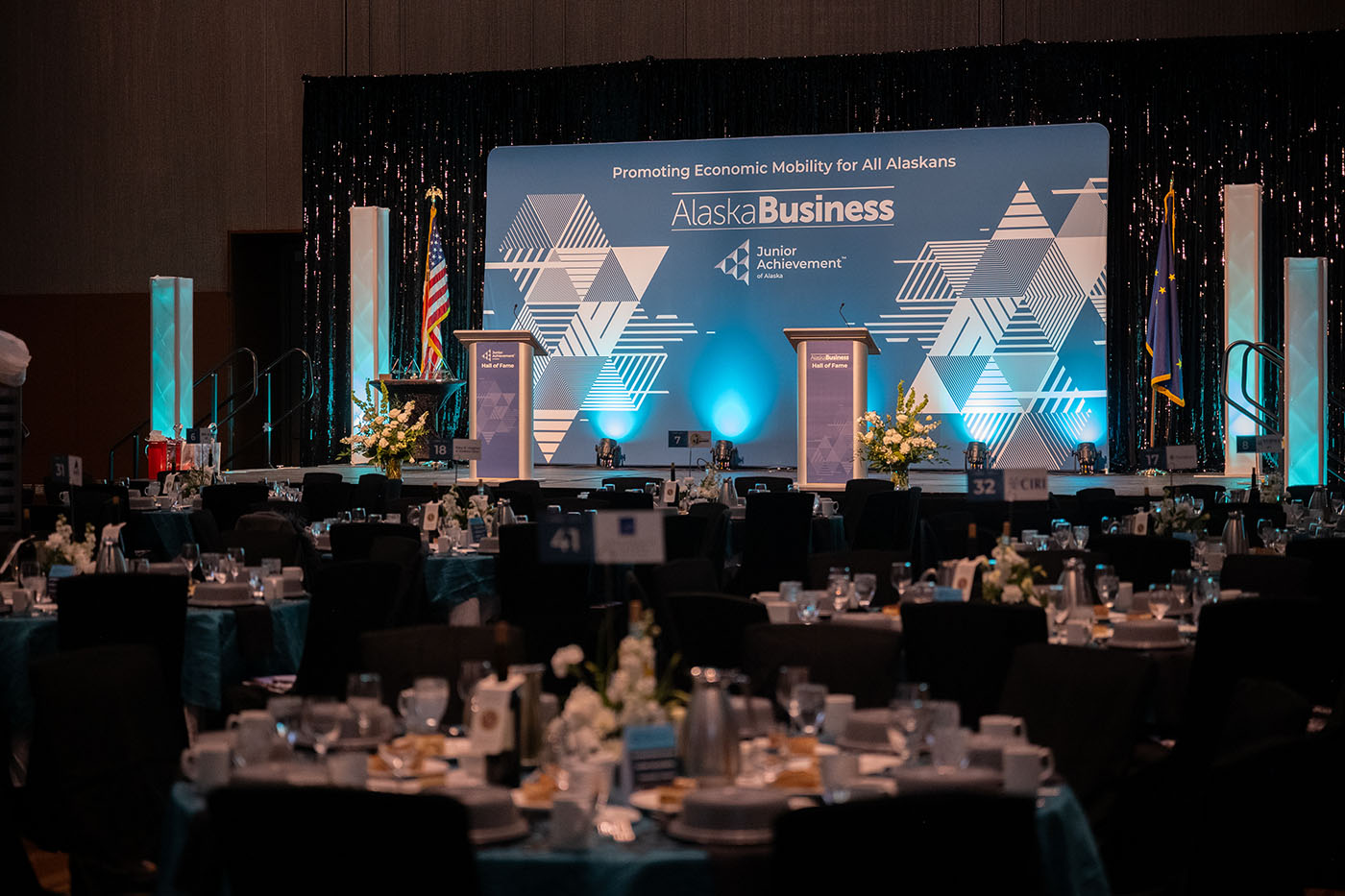 Example event setup of corporate and special event design and decorating with Alaska Event Services of Anchorage Alaska